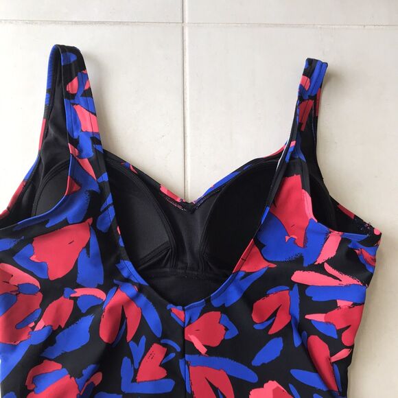 Aqua Green Swim One Piece Swimsuit Multicolor Floral Shirred - Picture 7 of 10